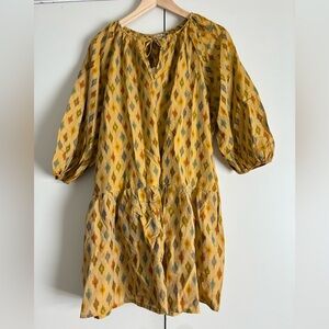 Matta Yellow and Brown Patterned Long Sleeve Dress